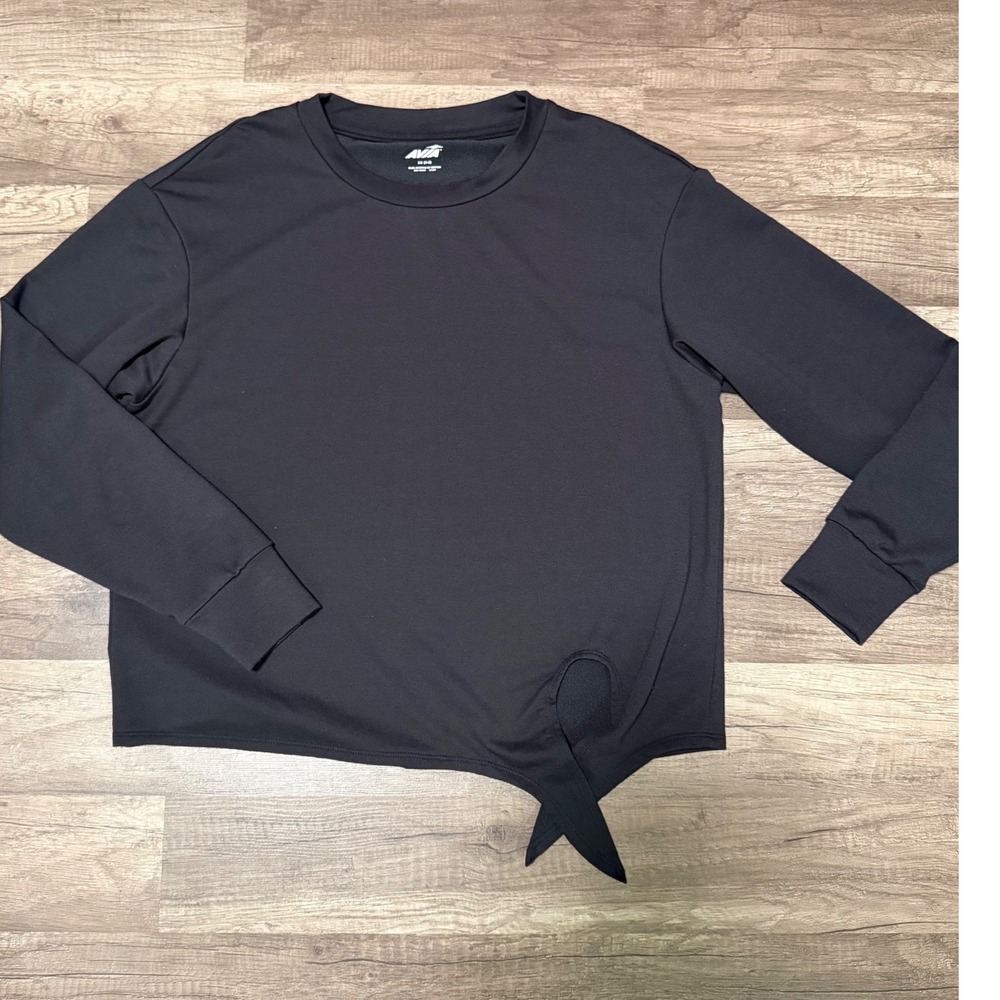 Avia Women's Black Side Tie Knot Long Sleeve Activewear Sweatshirt XS 0-2